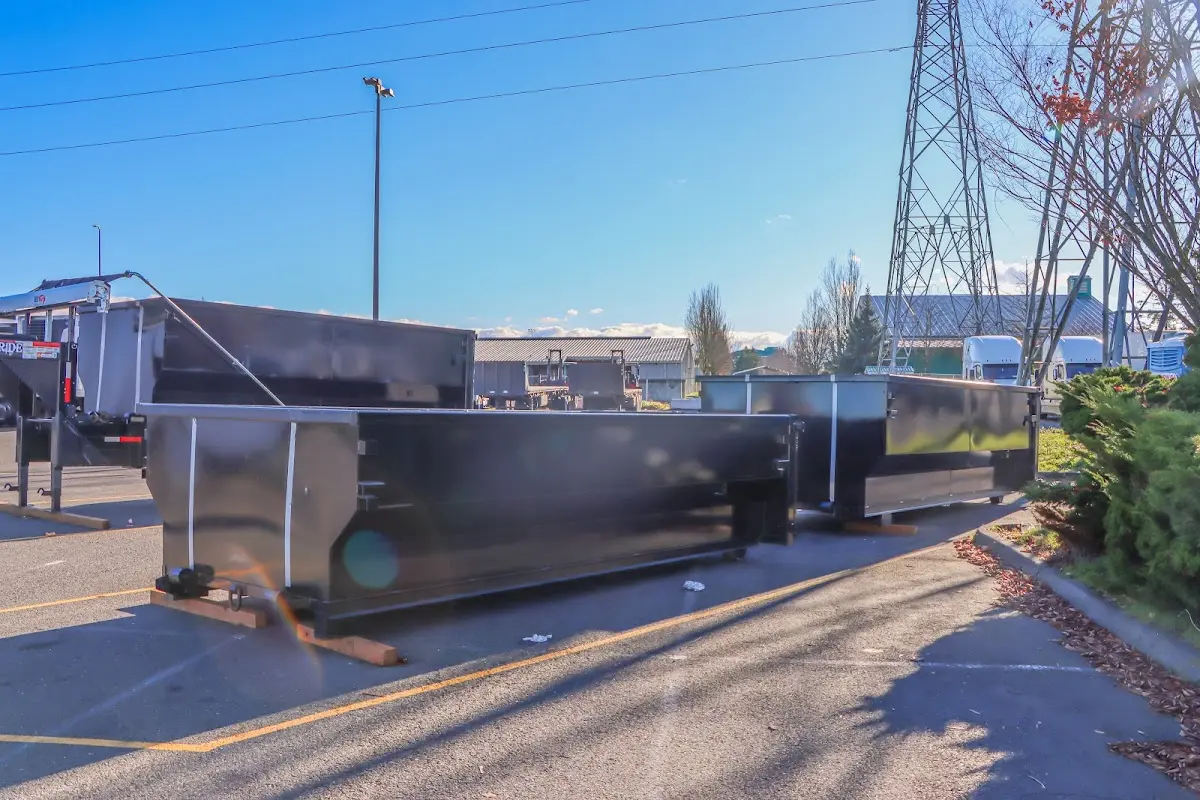 Roll-off dumpster ready for waste disposal at job site for 2 Yard Dumpster Rental in Cleveland